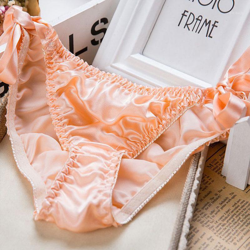 

Pure Silk Satin Lace-up Panties Women's Sexy Bikini Briefs Panties Underwear Lingerie Satin Lace Knickers Briefs Female Lingerie1, Champagne