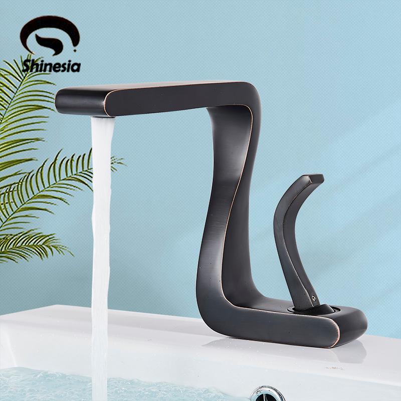 

Shinesia Black Basin Faucet for Bathroom Vessel Sink Special Seven Design Hot and Cold Water 4 Colors Mixer Taps