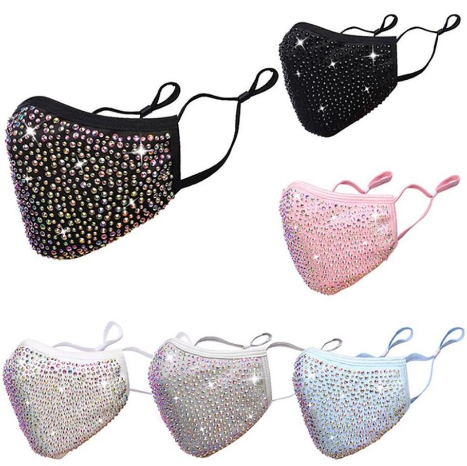 

DHL Fashion Dustproof Face Mask Bling Bling Diamond Protective Mask PM2.5 Mouth Masks Washable Reusable Colorful Rhinestones Party mask