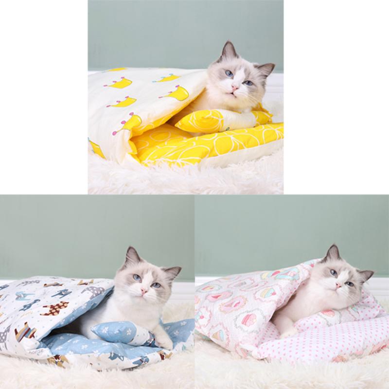 

Removable Dog Cat Bed Sleeping Bag Winter Warm Pet Lovely Foldable Kennel Nest Dog House Cat Mat Kitten Beds