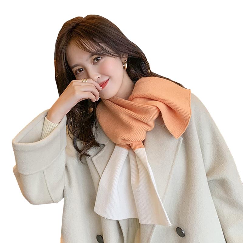 

Skinny Winter Women Scarf Two-Tone Warm Knitted Shawl Wraps Neckerchief Muffler Bufandas Mujer Szalik Sjaal For Ladies