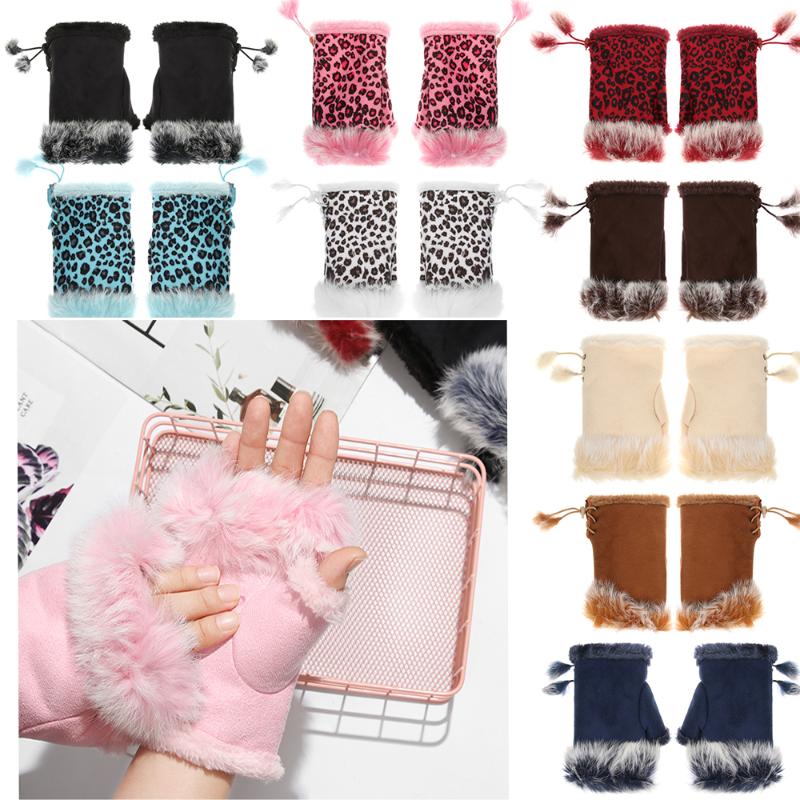 

Five Fingers Gloves Women Winter Warm Mittens Faux Hair Fingerless Elastic Fashion Keep Finger Thicken Gift Outdoor Sports Pink