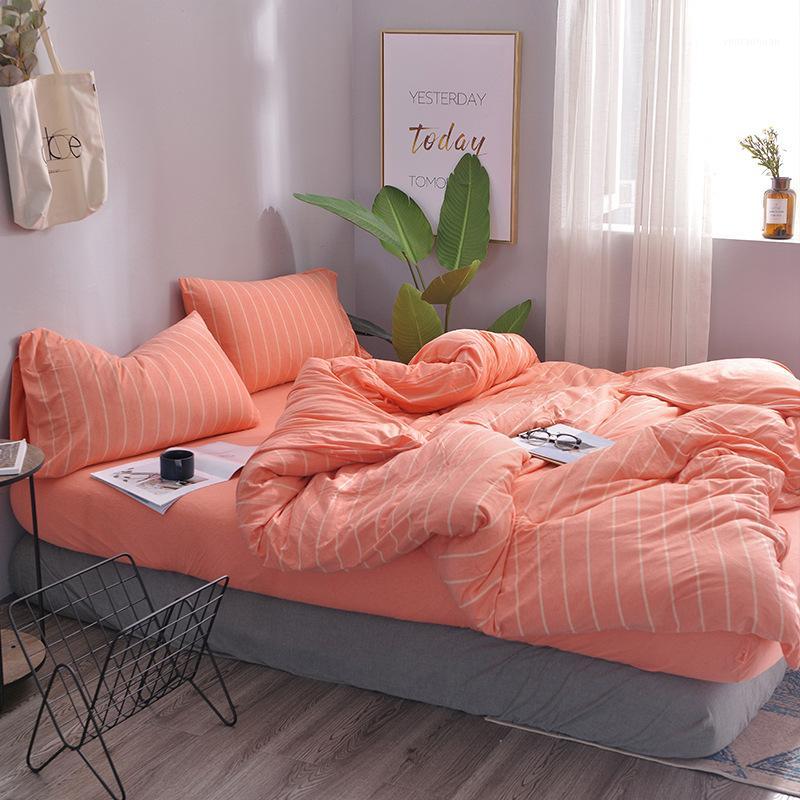 

Pure Cotton Simple Knitted Good Four Piece Cotton Bedsheet Quilt Cover Bed Linen Comfortable Bedding Kit Bed Skirt 1.81, Orange