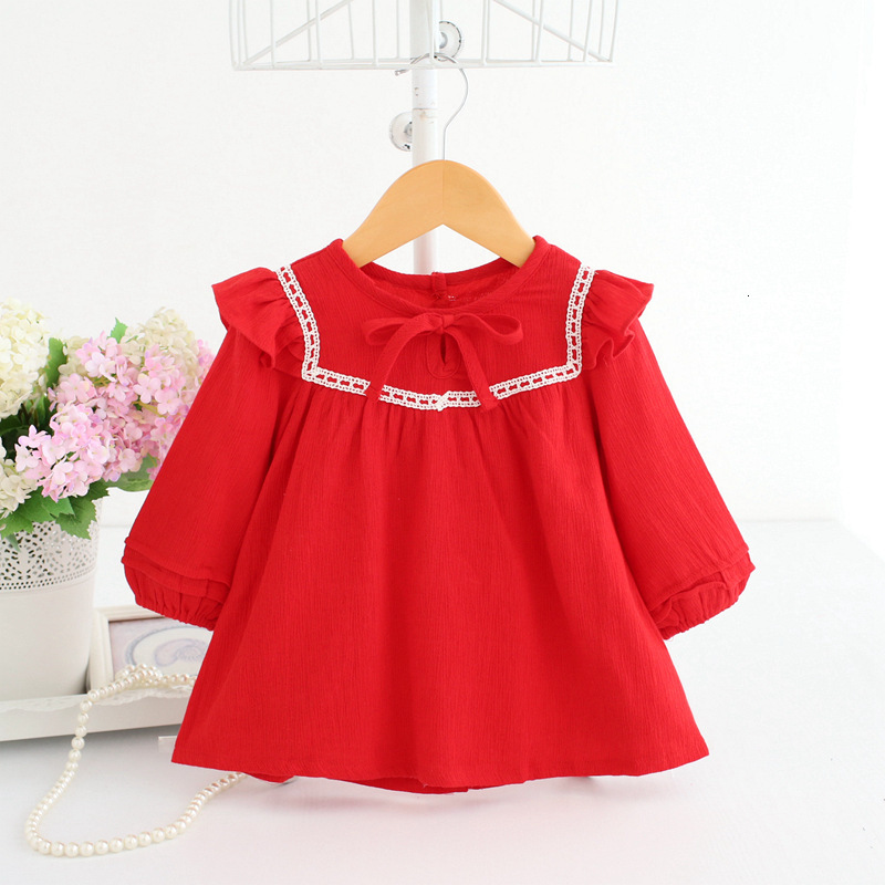

2021 New Clothing Shirts Girls Tops Long Sleeve Autumn Cotton Christmas Baby Girl Clothes Red Pink Navy 0-2y W81l, Blue