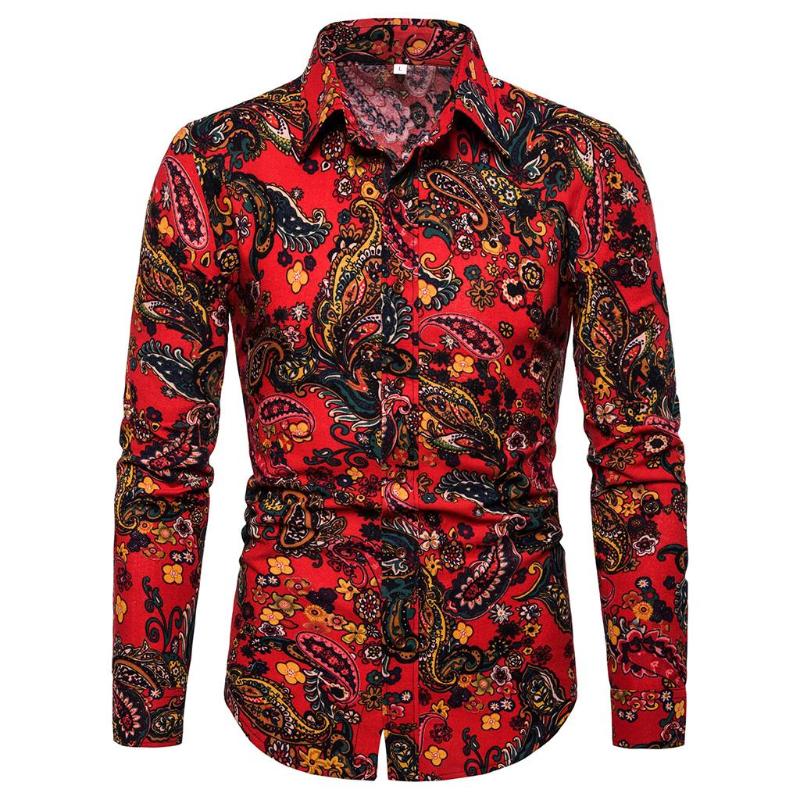 

Social Men's Shirt Long sleeve Fashion flower Cotton Linen Shirts Men Floral Casual Blouse Men Plus Size, 1609-p30 cs96