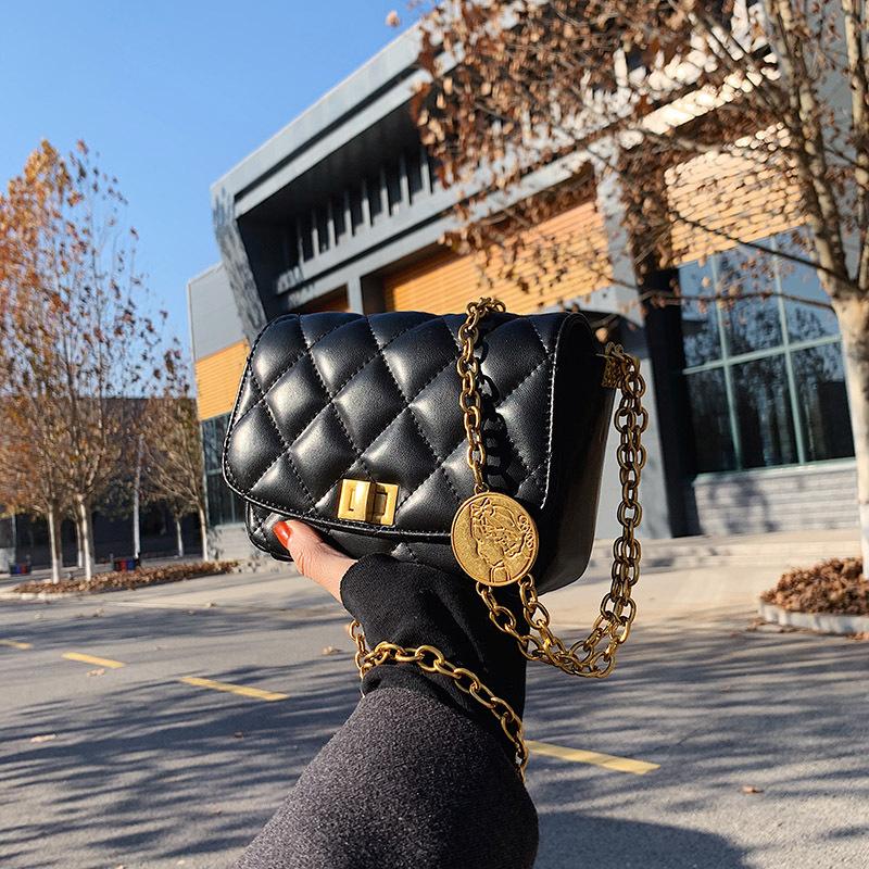 

Winter PU Texture Solid Color Diamond Bags For Women 2021 New Fashion Square Bag Chain Single Shoulder Messenger Bags luxury bag, Black