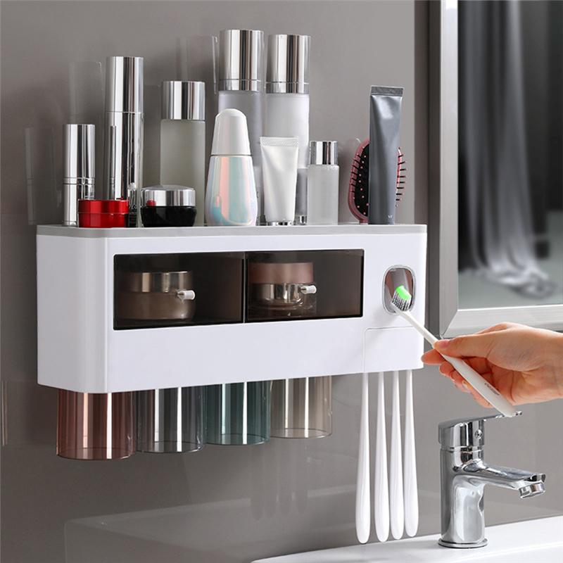 

Magnetic Adsorption Toothbrush Holder Automatic Toothpaste Squeezer Home Storage Shelves Wall-mounted Bathroom Accessories Sets