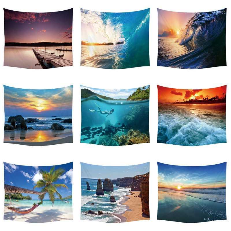 

Tropical Plants Tapestry Palm Tree Sunset Wall Hanging Ocean Wave Picnic Beach Decoration Ship Blanket Starfish Polyester1
