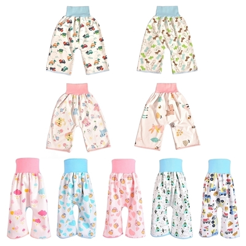 

2 in 1 Comfy Children Baby Diaper Skirt Shorts Pure Cotton Anti Bed-wetting Waterproof Absorbent Washable Training Nappy Pants 201117