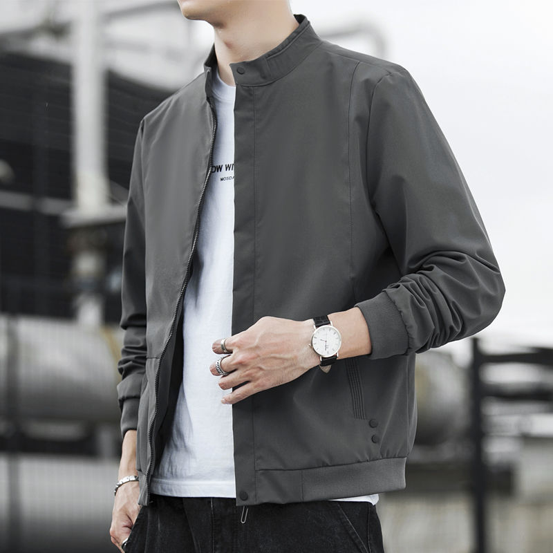 

2021 Men's Spring and Autumn Style in Fashionable Young Fine Turtleneck Standing Black Free Cargo Jacket S3P9, Creamy-white.