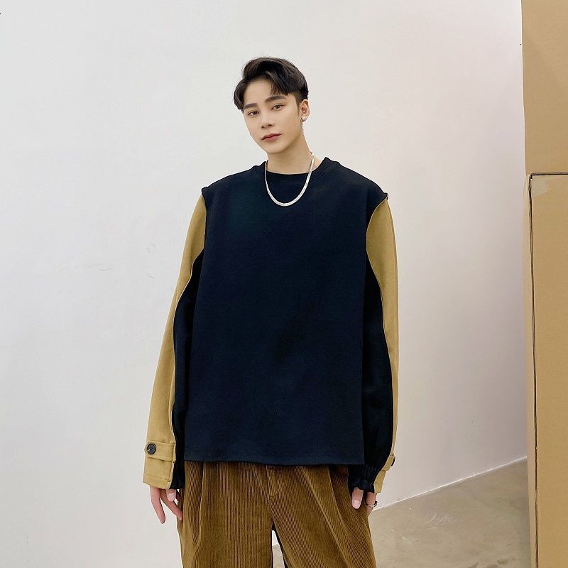 

Male Sweatshirt 2021 Spring and New Autumn Trend Around Neck Hit Wild Man Fashion 0ELF, Black