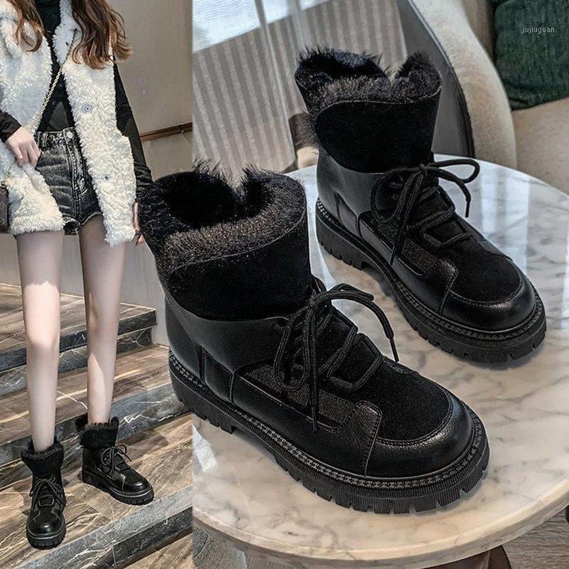 

Leather Women Snow Boots Winter Platform Shoes Ankle Boots for Women Non-slip Keep Warm Wool Women's Shoes Botas Mujer1, Black
