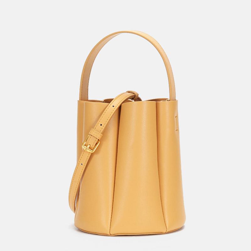 

YIFANGZH Small Women Bag Genuine Split Leather, Crossbody Style Barrel Design with Top Handle, Coffee