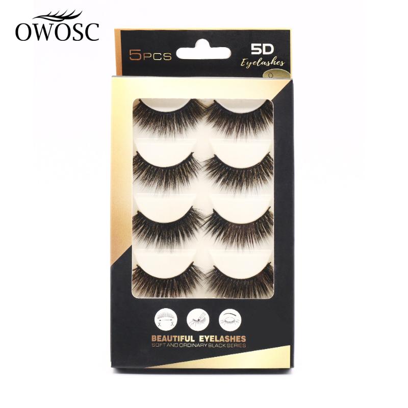 

OWOSC 5 Pairs Mink Eyelashes 5D Thick False Lashes Cross Messy Dense Natural False Eyelashes HandMade Custom Your Logo