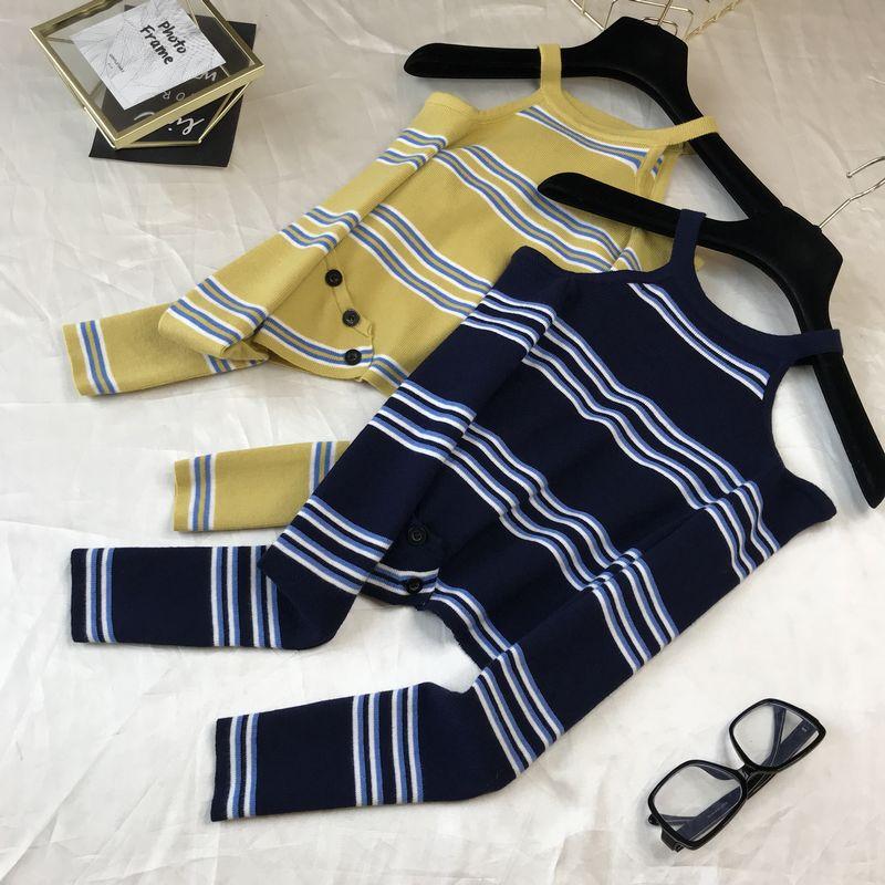 

2020 autumn off-the-shoulder striped long-sleeved sweater 0919, Blue