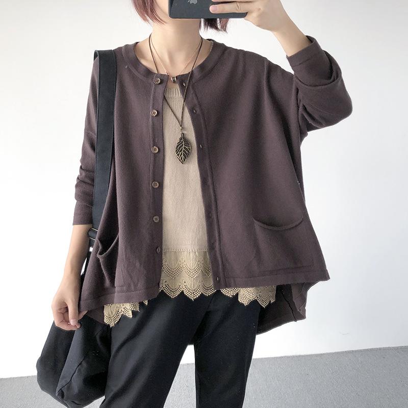 

Johnature Women Bat Sleeve Autumn Sweaters Button O-Neck Long Sleeve 2020 Pockets Female Fall Clothes Casual Cardigan Sweaters, Black