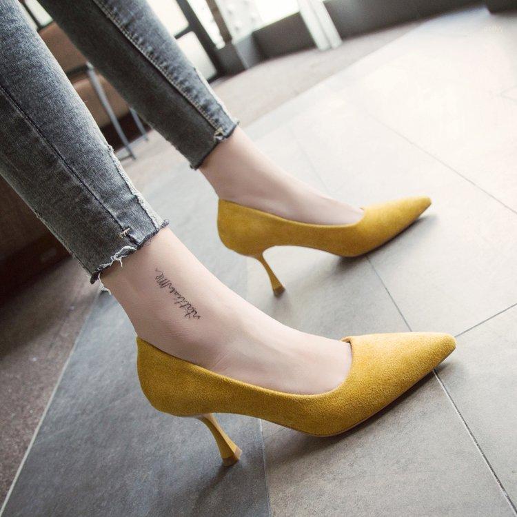 

Candy Colors Flock Women's High Heels Shoes Pointed Toe Women Shoes Fashion Women Pumps Shallow Office 35-391, Apricot