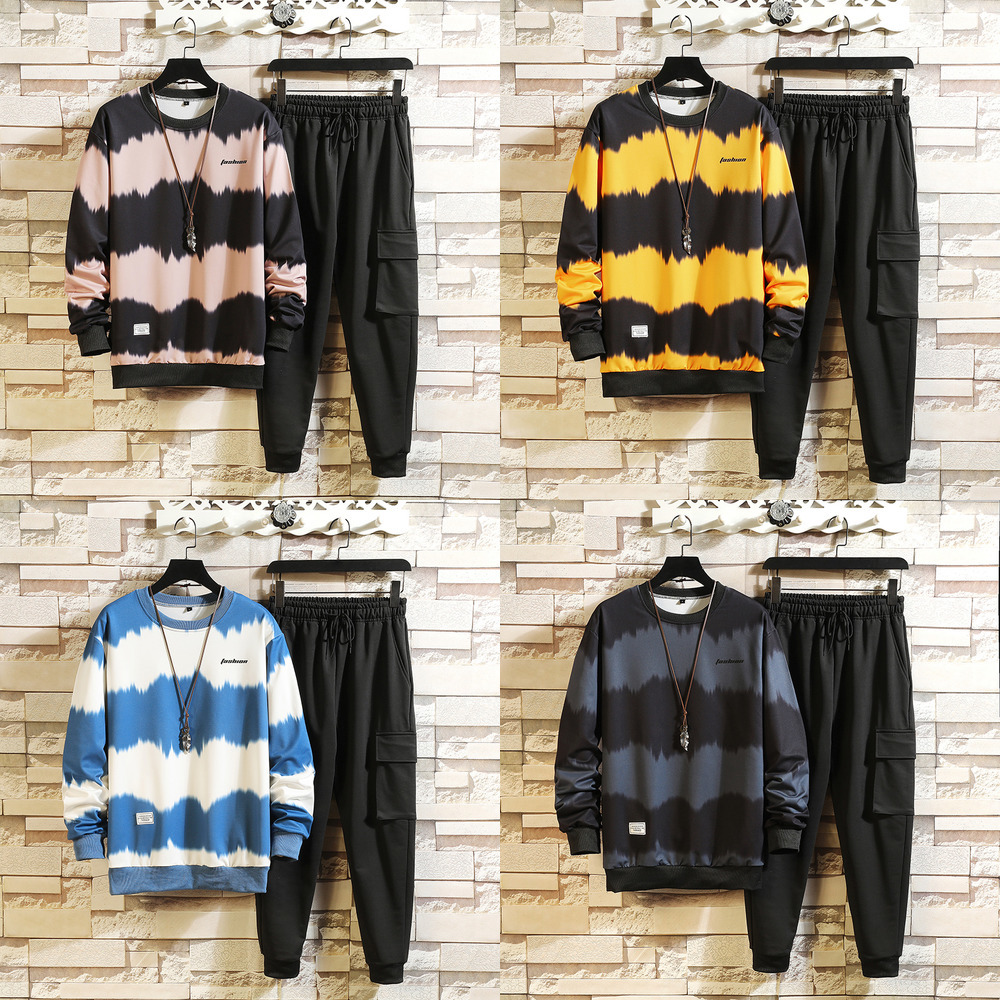 

Striped Black Blue Men's Sportswear Sets 2021 Autumn Spring Casual Tracksuit Sweatshirt+Sweatpants Track Suit Y1209, W892 k26 a