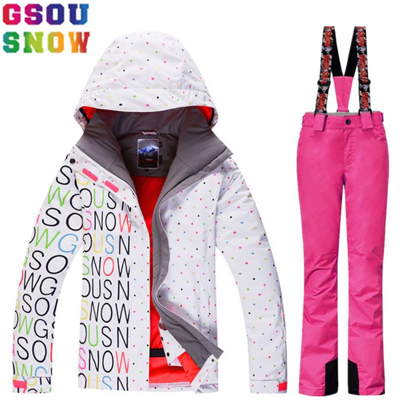 

GSOU SNOW women' Ski Suit Winter Ski Jacket+Pants Waterproof windproof Snowboard Jacket Pants Snow Suit Mountain Skiing