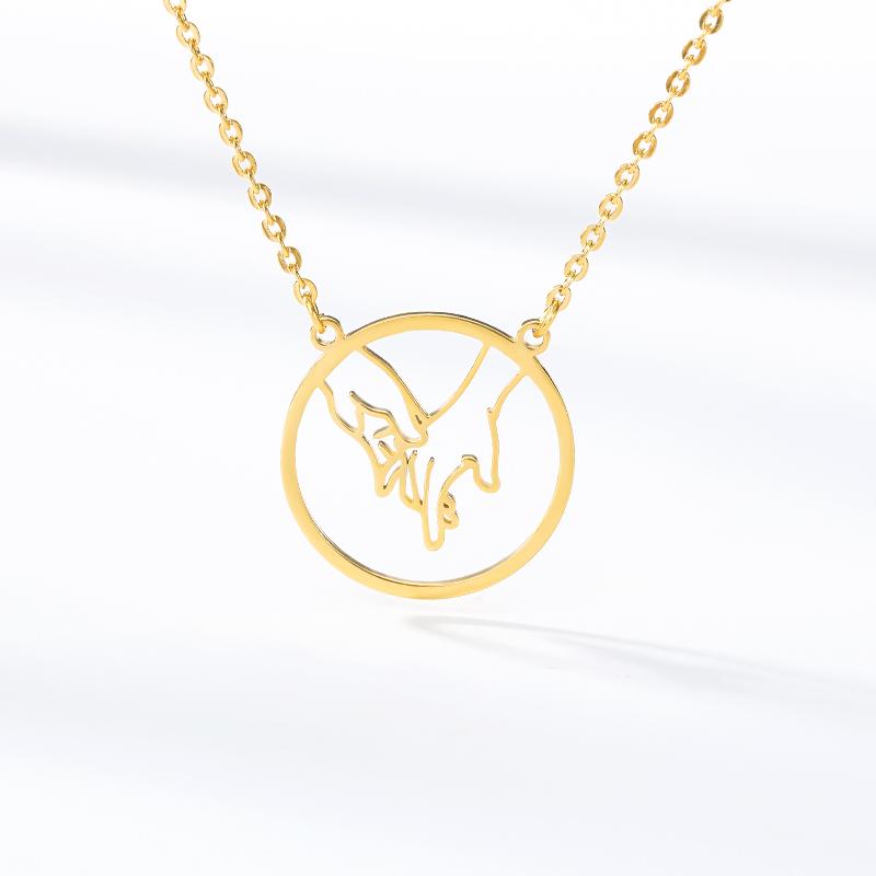 

Family Jewelry Statement Necklaces For Women Vintage Hollow Round Pendant Stainless Steel Hand Kolye Bijoux Femme Mother's gif