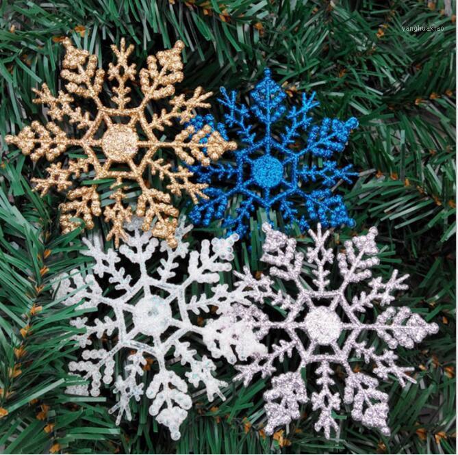 

100PCS Snowflakes Christmas Tree Pendant Decorations 10cm Plastic Glitter Snow Flake Ornaments New Year for Home1