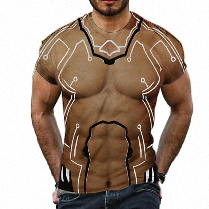 Men's T shirt 3D Print Graphic Muscle Crew Neck Daily Sports Print Short Sleeve Tops Casual Classic Designer Big and Tall Light Brown T1LB#