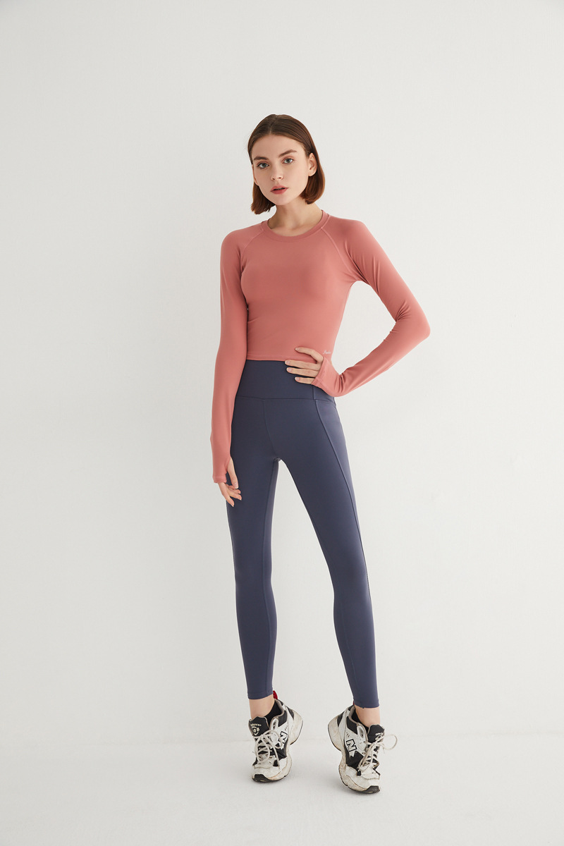 

2020 Sports long-sleeved women short slimming fitness clothes running t-shirt women high elasticity slim yoga top, Black