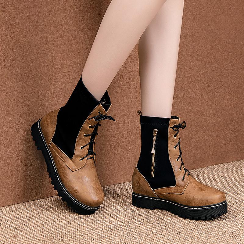 

YMECHIC Lace Up Combat Boots for Women Low Heels Cross Tied Ankle Boot Plus Size Black Brown Womens Shoes Autumn Winter 2020 New
