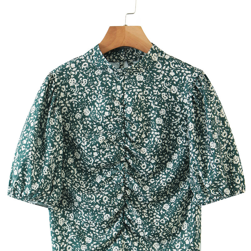 

2021 New Fall xl 3283 Europe and the United States Women' Green Printing Backless Shirts with Short Sleeves A1yx, See chart