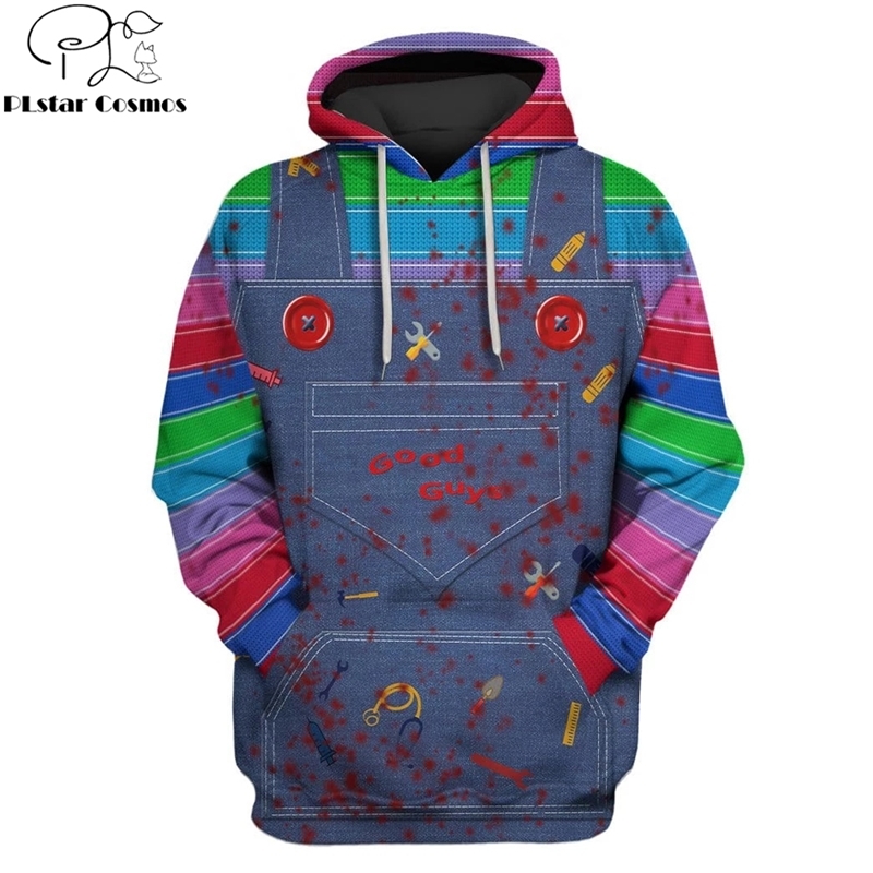 

New Fashion Men hoodies 3D Full-Print horror movie Chucky Hoodie/Sweatshirt Apparel Cosplay costume Unisex Hoody streetwear 201127, Color as the picture