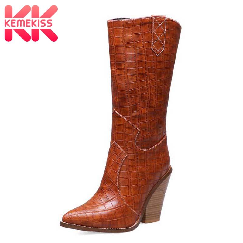 

KemeKiss Women Mid Calf Boots Ins Fashion Stone Pattern Sexy Pointed Toe Keep Warm Fur Shoes Women High Heel Boots Size 34-44, Black