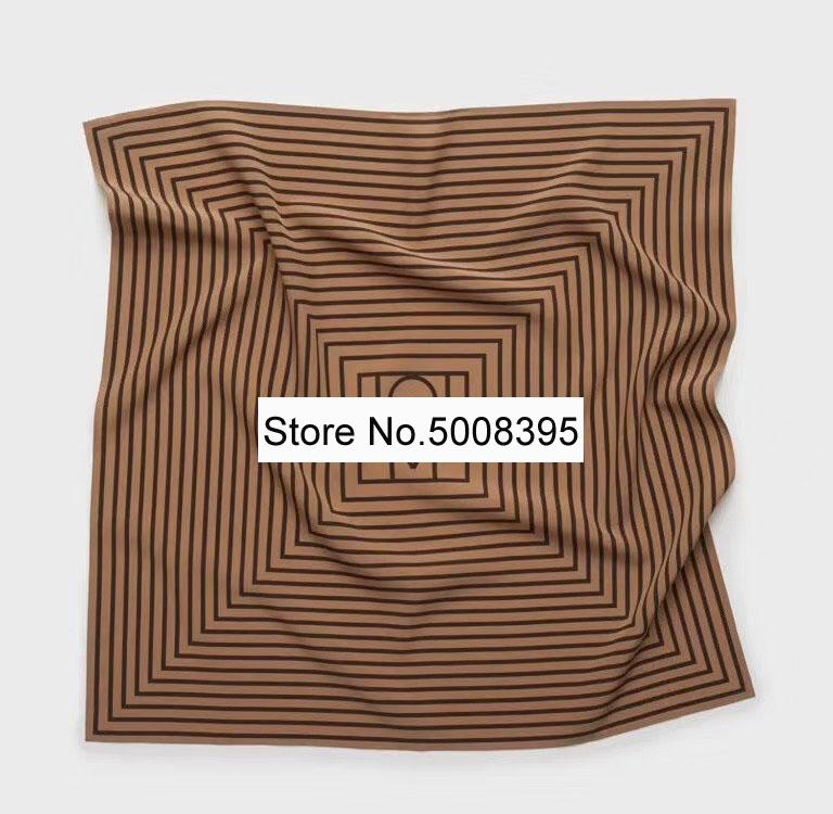 

2020 New Brown Striped Print SILK SQUARD SCARF Woman Elegant Soft Scarfs top quality