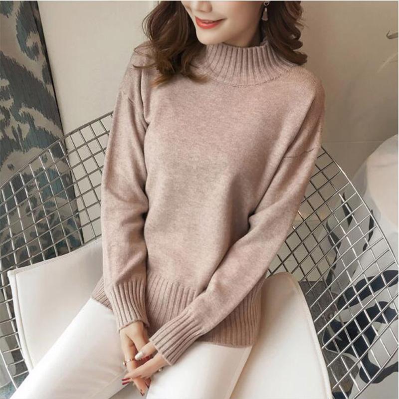 

Turtleneck Sweater Women 2020 Autumn Winter Solid color Tops Loose Knitted Pullovers Long Sleeve Jumper Pull Femme Clothing, Beige
