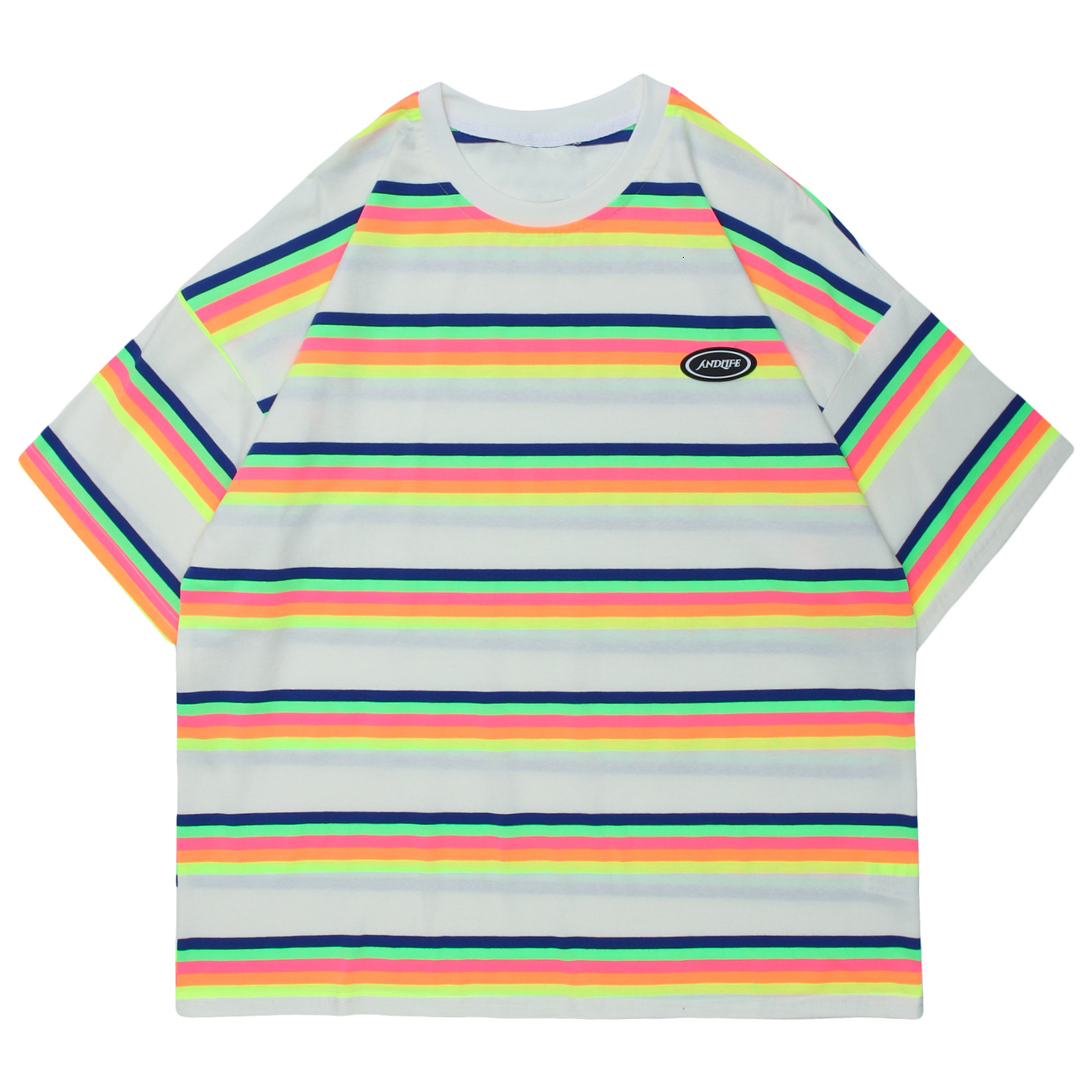 

2021 New Raiow Stripes Print Men Oversized Loose Hip Hop T-shirt Cotton Short Sleeve Shirts Summer Harajuku Tshirts Orange Tops Mtiu, White