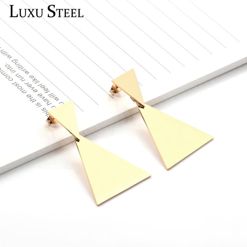 

LUXUSTEEL aretes Korean Earrings Gold Color Triangles Drop Earrings Bijoux Party Stainless Steel Geometry Earring Jewelry Friend