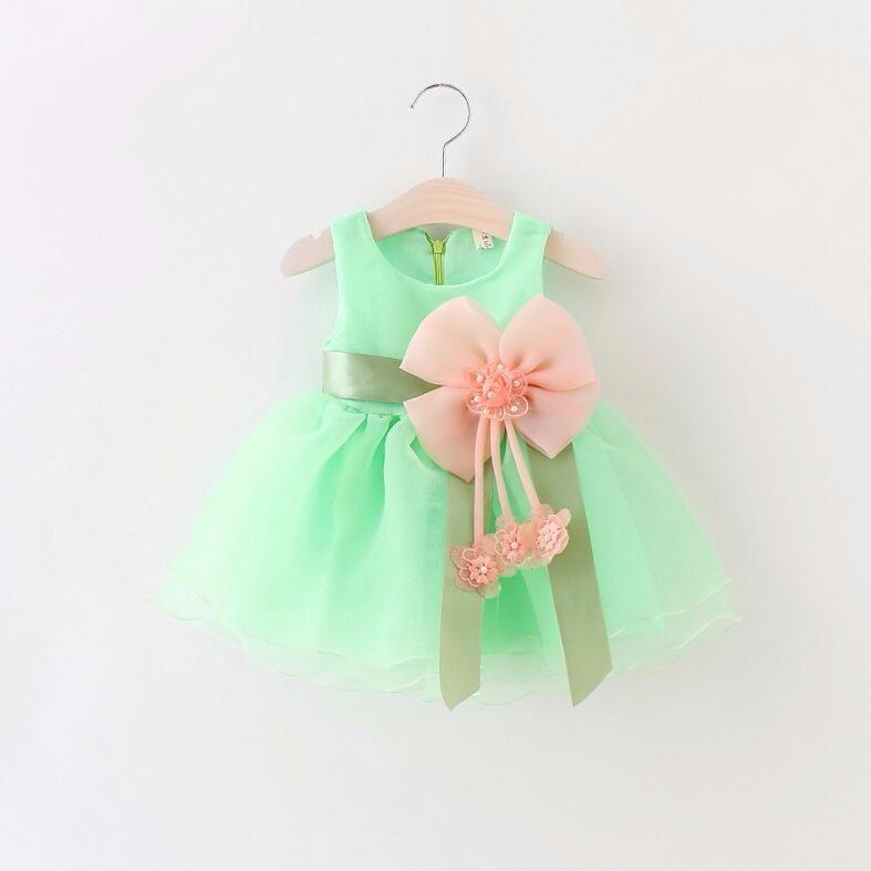 

Wholesale- Summer New 2016 Baby Girls Chiffon Dresses Infant Girl Bow Dress Flower Girls Dress Kids Birthday Paty Dress Baby Clothes1, Rose