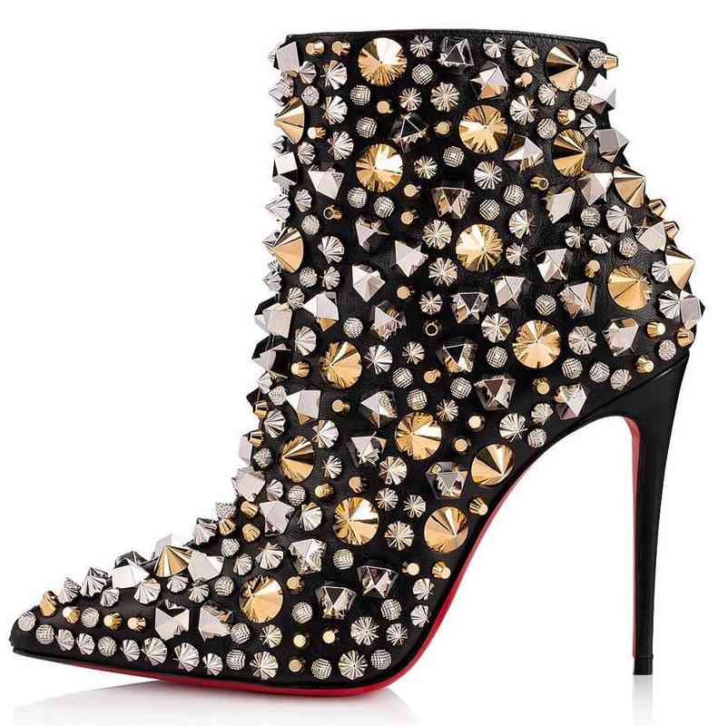 Hiver marques de luxe femmes bottes de fond rouge si complètes Kate 100mm paillettes d'argent argent multi-talons hauts dame bottillons mariage