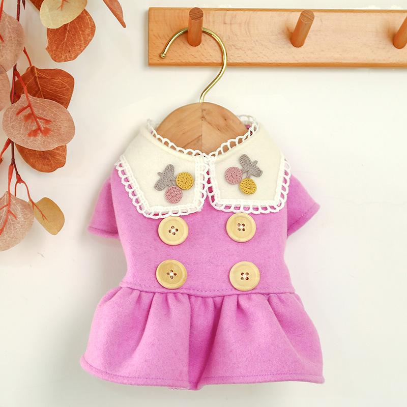 

Pink Color Dog Clothes with Buttons Printing Floral Decor Dog Clothes Autumn and Winter Newest Cute Princess Style Dogs, Purple
