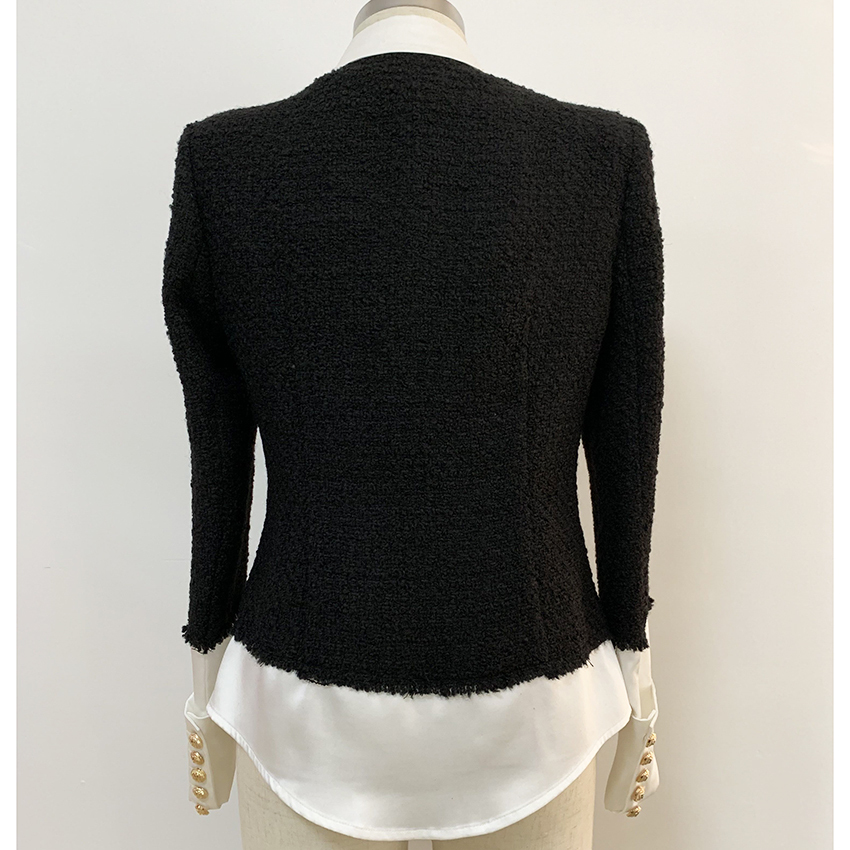 

HIGH QUALITY Newest Fashion Designer Jacket Women' Lion Buttons Satin Wool Blend Patchwork Tweed Jacket 201014, Ivory