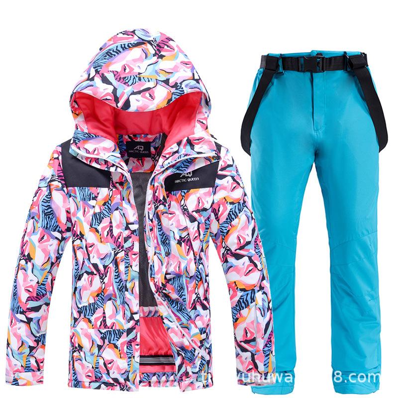 

2021 ski wear women' winter outdoor waterproof, windproof, breathable, warmth, thickened veneer and double-board ski wear, Ivory