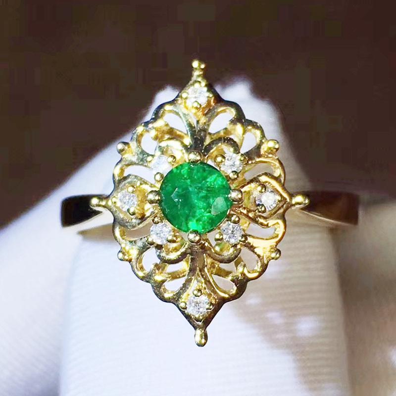 

Cluster Rings Natural Real Emerald Ring Per Jewelry 4*4mm 0.3ct Round Gemstone 925 Sterling Silver Fine J210609, Golden;silver
