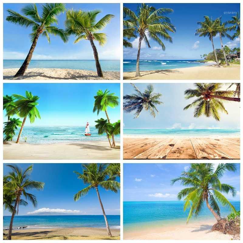 

Laeacco Tropical Palms Tree Sea Beach Sand Blue Sky Baby Holiday Scenic Photo Background Photographic Backdrops For Photo Studio1