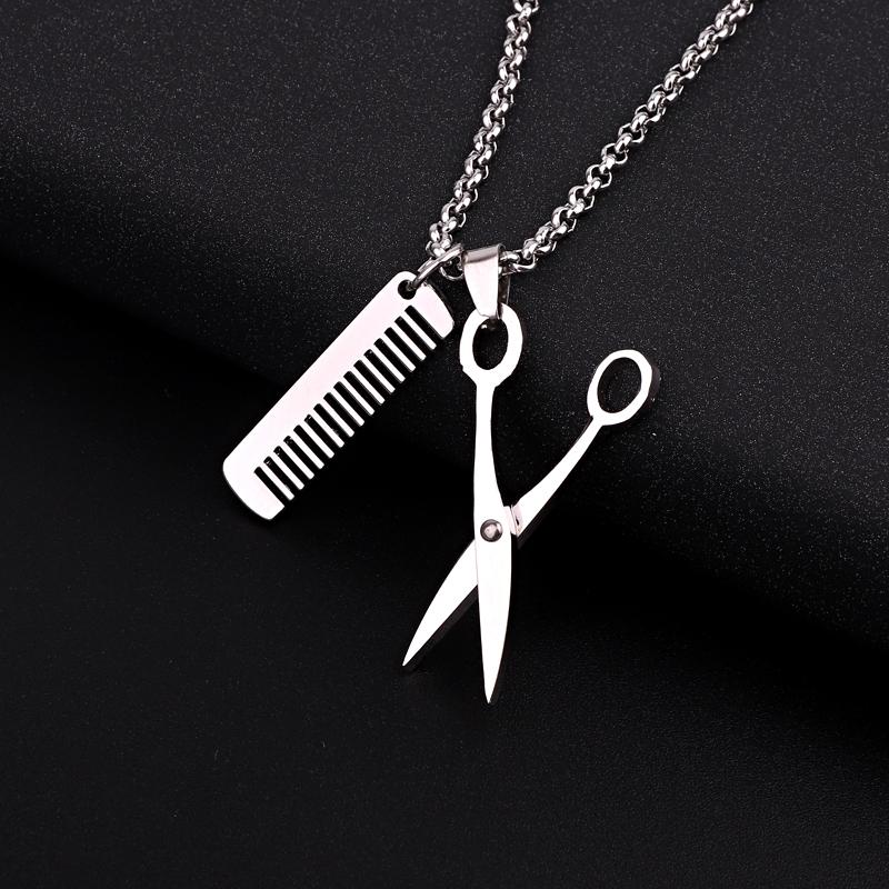 

1PC New Scissors Comb Stainless Steel Sweater Necklace Womens Men Personality Barber Tools Pendant Necklace Women Jewelry N88