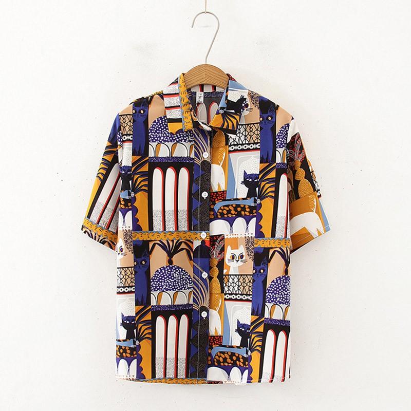 

Women Printed Blouse Button Down Summer Blouses Short Sleeve Lapel Casual Shirts Loose Tops, Pink