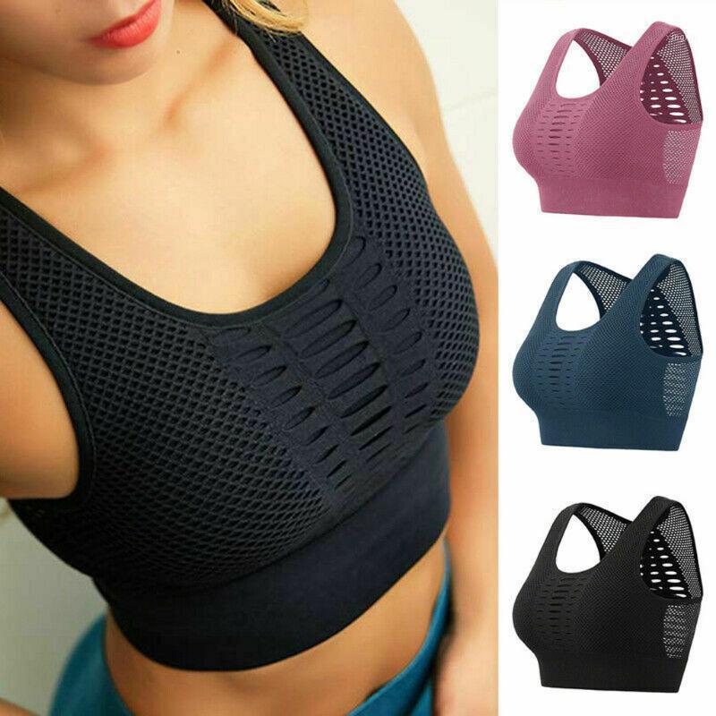 

Women's Mesh Padded Sports Bra Tops Yoga Workout Absorb Sweat Shockproof Padded Sports Bra Top Athletic Gym Running Tops1, Black