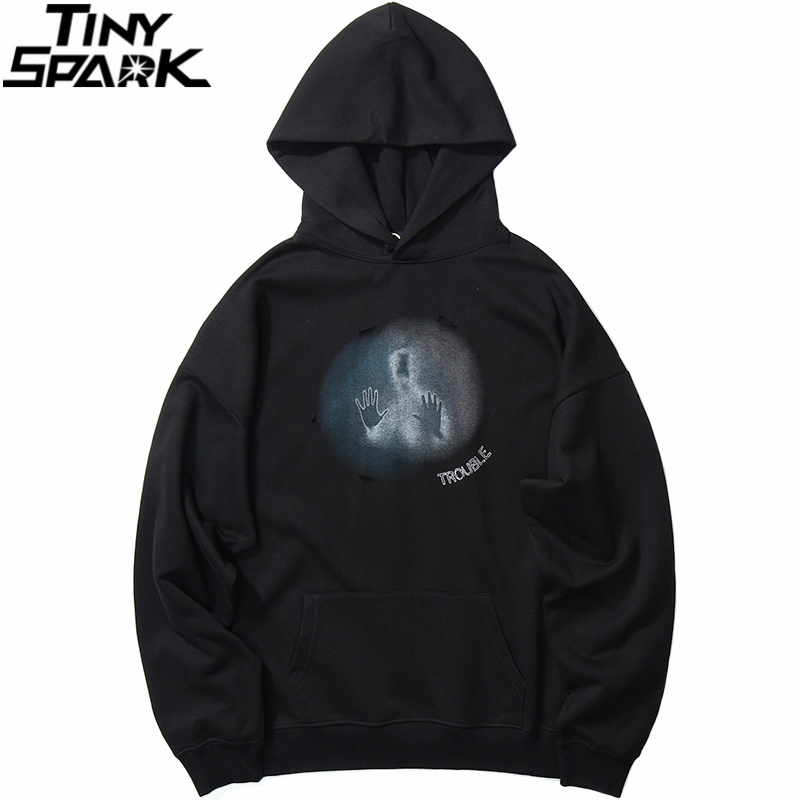 

2020 Hip Hop Hoodies Sweatshirt Streetwear Trouble Print Men Hoodie Pullover Winter Fleece Cotton Loose Sweatshirts, A649810 black