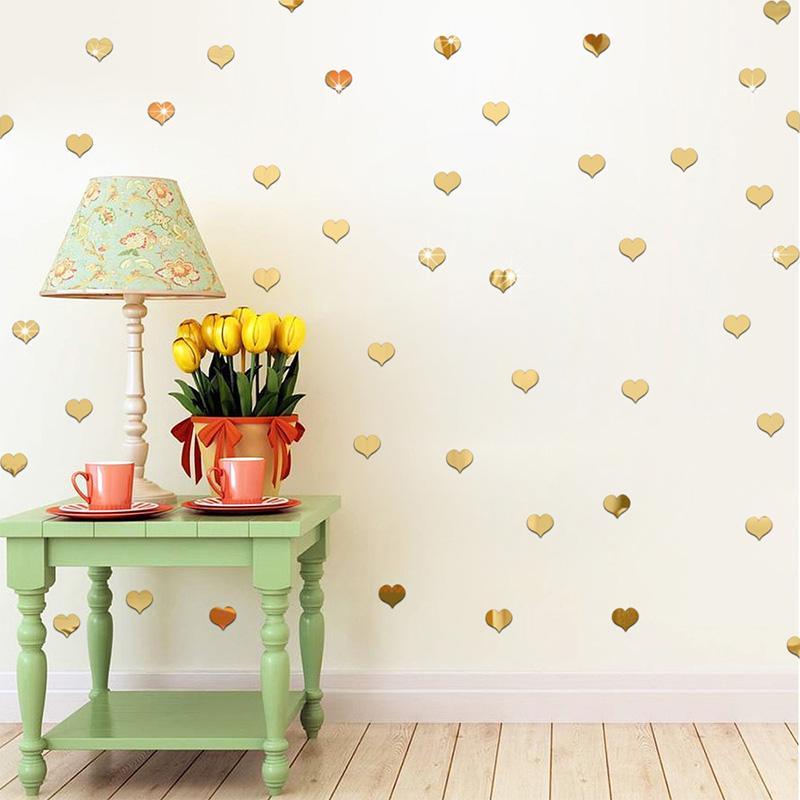 

100PCS/Set Hot Sale 3D Mirror Effect Heart Round Square Triangle Mosaic Wall Sticker Home Decoration1