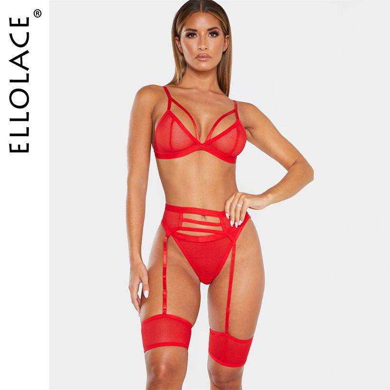 

Ellolace Lace Lingerie 3 Piece Set Sexy Underwear Women Black Bra and Panties Sets Bra Lingerie Transparent Lingeries Feminina