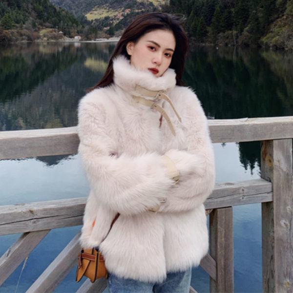 

Women 2021 Autumn Winter New Fake Fur Slim Jacket Female Solid Color Faux Fur Coat Ladies Mid-long Stand Collar Outwear Q597, Xingbaise