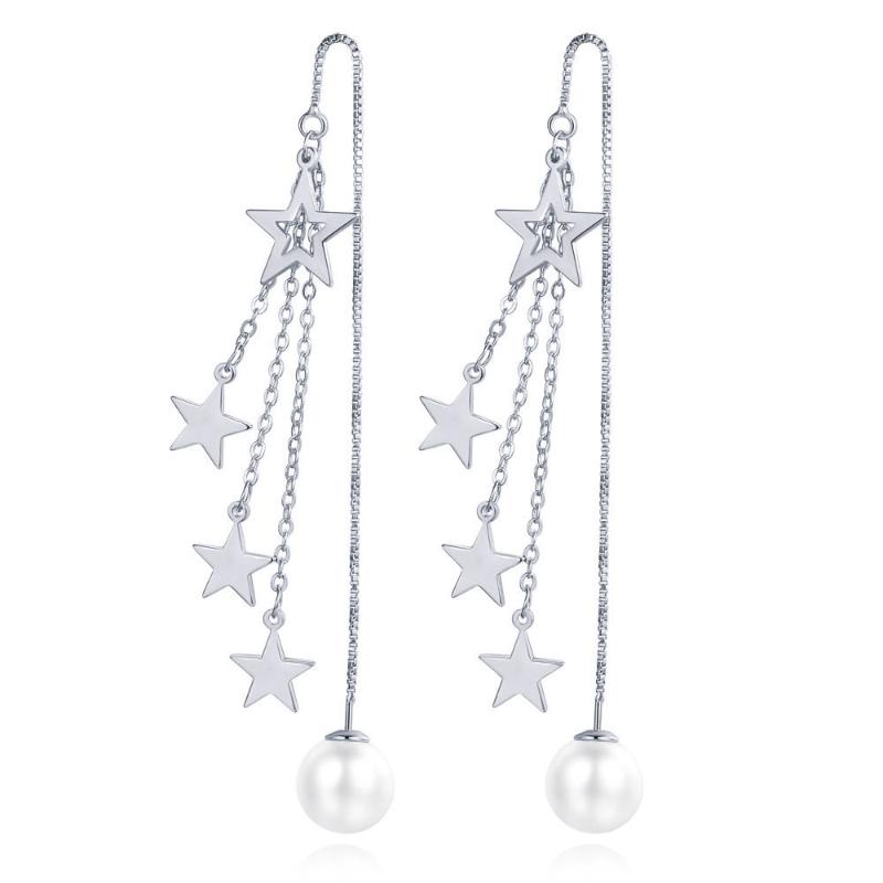 

New female tassel pentagram star earrings earrings long rose gold temperament simple ear jewelry